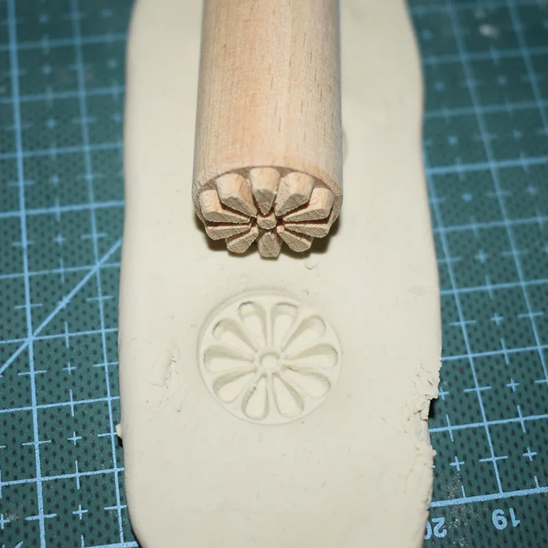 Wood Pottery Stamp Flower Leaf Pattern Emboss Seal Block Ceramic Pot Texture Cold Porcelain Polymer Clay Tools Sculpture Model