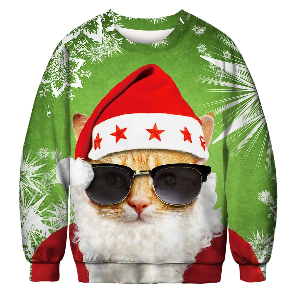 Рождественские свитера унисекс для праздников и вечеринок, джемперы, топы, свитер с круглым вырезом и длинным рукавом с изображением забавной собаки, 3D Толстовка с круглым вырезом - Цвет: Size 23