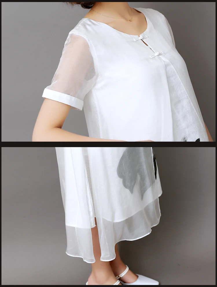 Large size M-3XL Add fertilizer to increase the new cotton and linen spell silk chiffon retro improved cheongsam dress