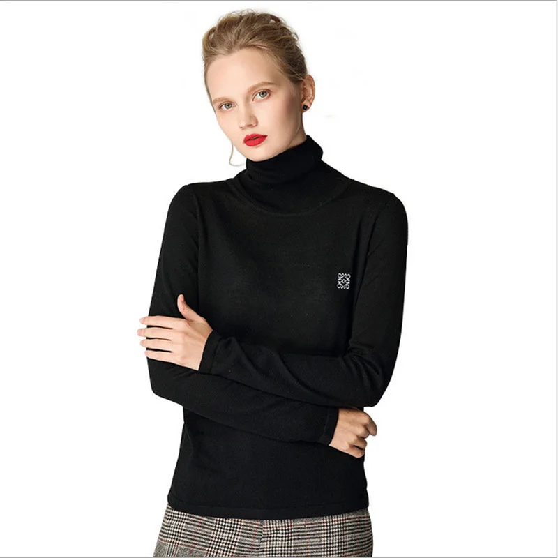 New style autumn winter sweater woman pure color soft comfortable pile collar bottom shirt self-cultivation knit sweater