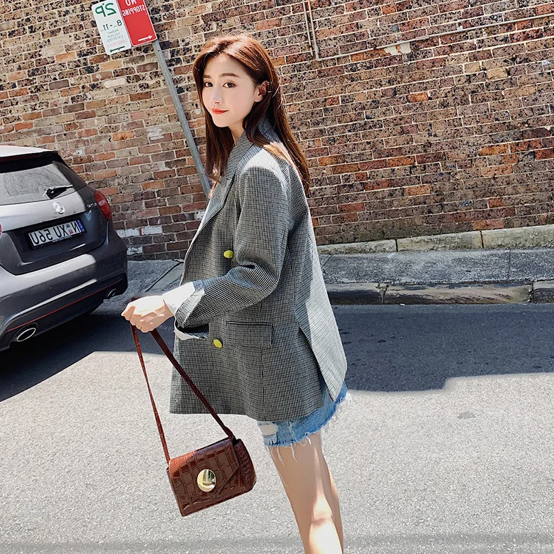 

Plaid Small Suit Coat Women's Coffee Pattern New Style Spring And Autumn British Style Korean-style Retro Pattern CHIC Suit