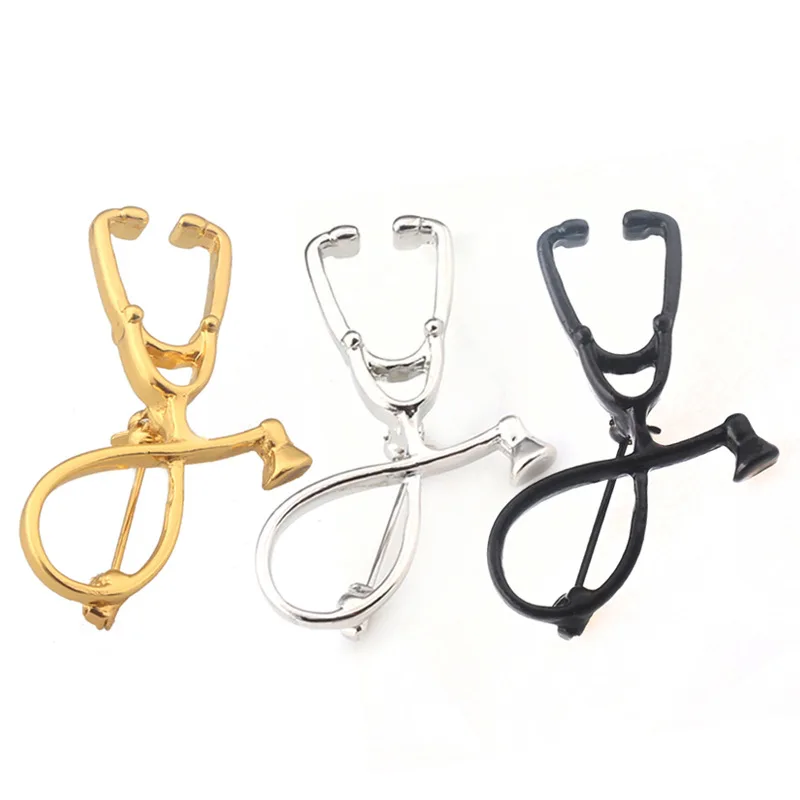 

CWFDY 30pcs/lot Wholesale Mini Stethoscope Brooch For Doctor Nurse Enamel Pin Women Gold Sliver Lapel Pin Badges Kids Jewelry