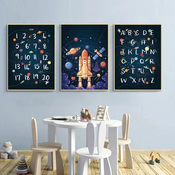 

Space Wall Decoration Print Alphabet Quotes Art Posters Kids Canvas Painting Boys Nursery Room Decoration Pictures Unframed