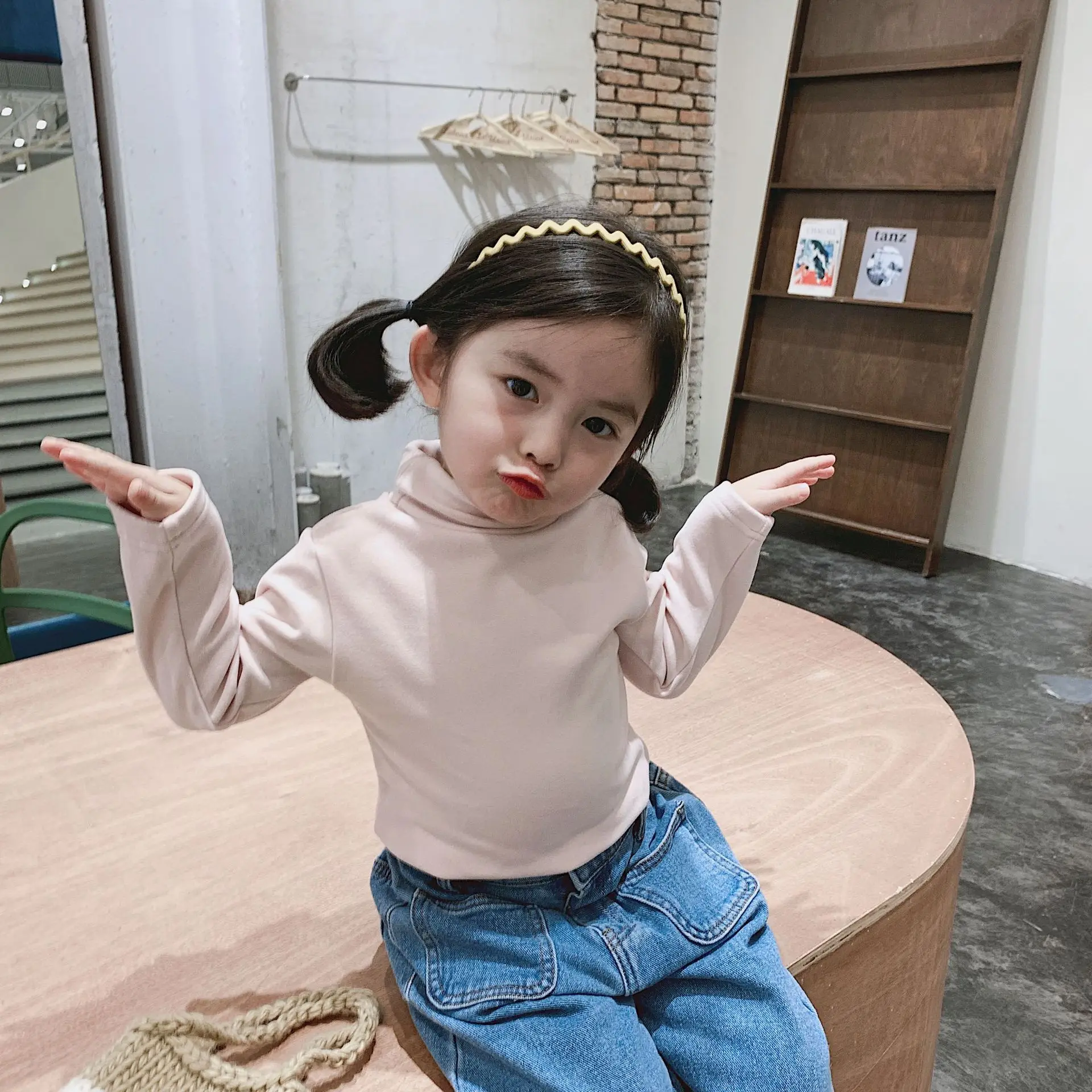Children Clothes Winter New Korean Girls High Neck Base Coat Kids Soft Elastic Solid Color Top Boys Long Sleeve Tops