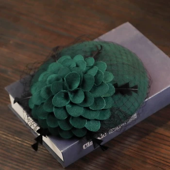 

Lady Fascinator Hats Winter Flower Veil Felt Pillbox Hats Formal Cocktail Party Wedding Hat Fedora 100% Australia Wool Beret