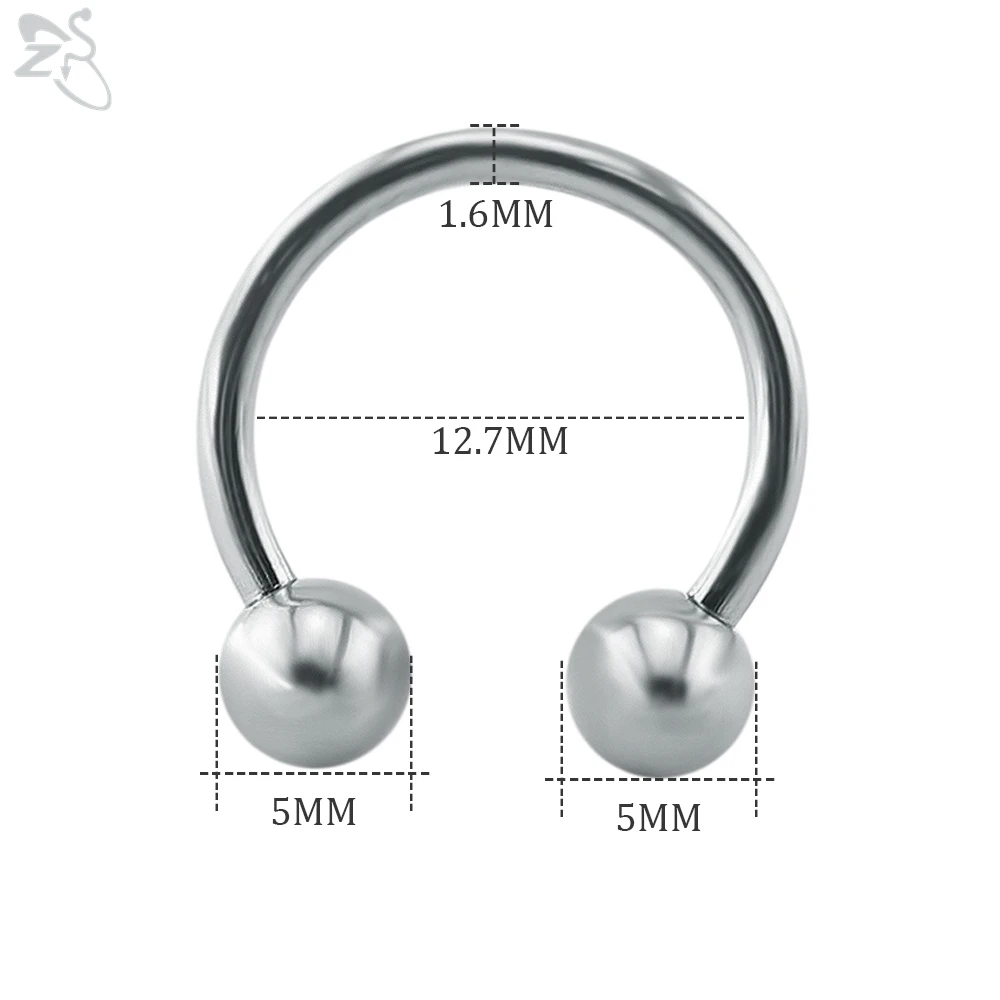 ZS 2 шт 14 г кольцо из нержавеющей стали для носа, бровей, губ, ушей, соска для пениса, кликер, перегородка, кольцо для пирсинга, ювелирные изделия