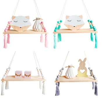 

Nordic Nursery & Kids Decor Tassels Storage Shelf Rack Wall Hanging Wood Toys Model Baby Kid Room Furnish Artic Home Decorations
