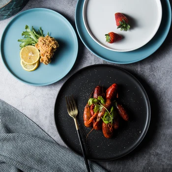 

Ceramic Dinner Plates Beef Plate Tableware Round Solid Color Dessert Dish Simple and Creative Porcelain tableware set dinnerware