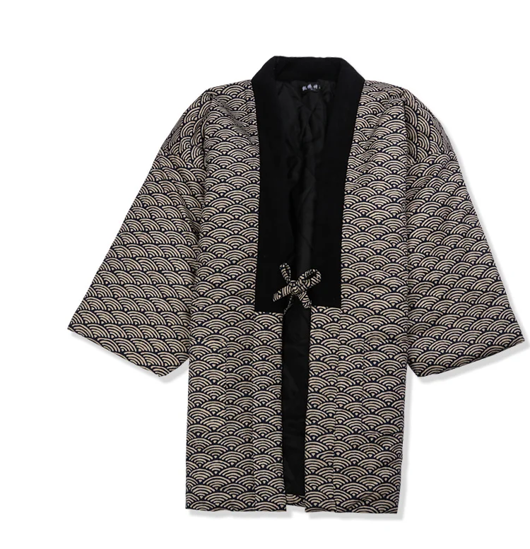

Japanese Style Male Kimono Haori Winter Thick Warm Cotton-Padded Jacket Cosplay Samurai Costumes Men Solid Coat Loose Overcoat