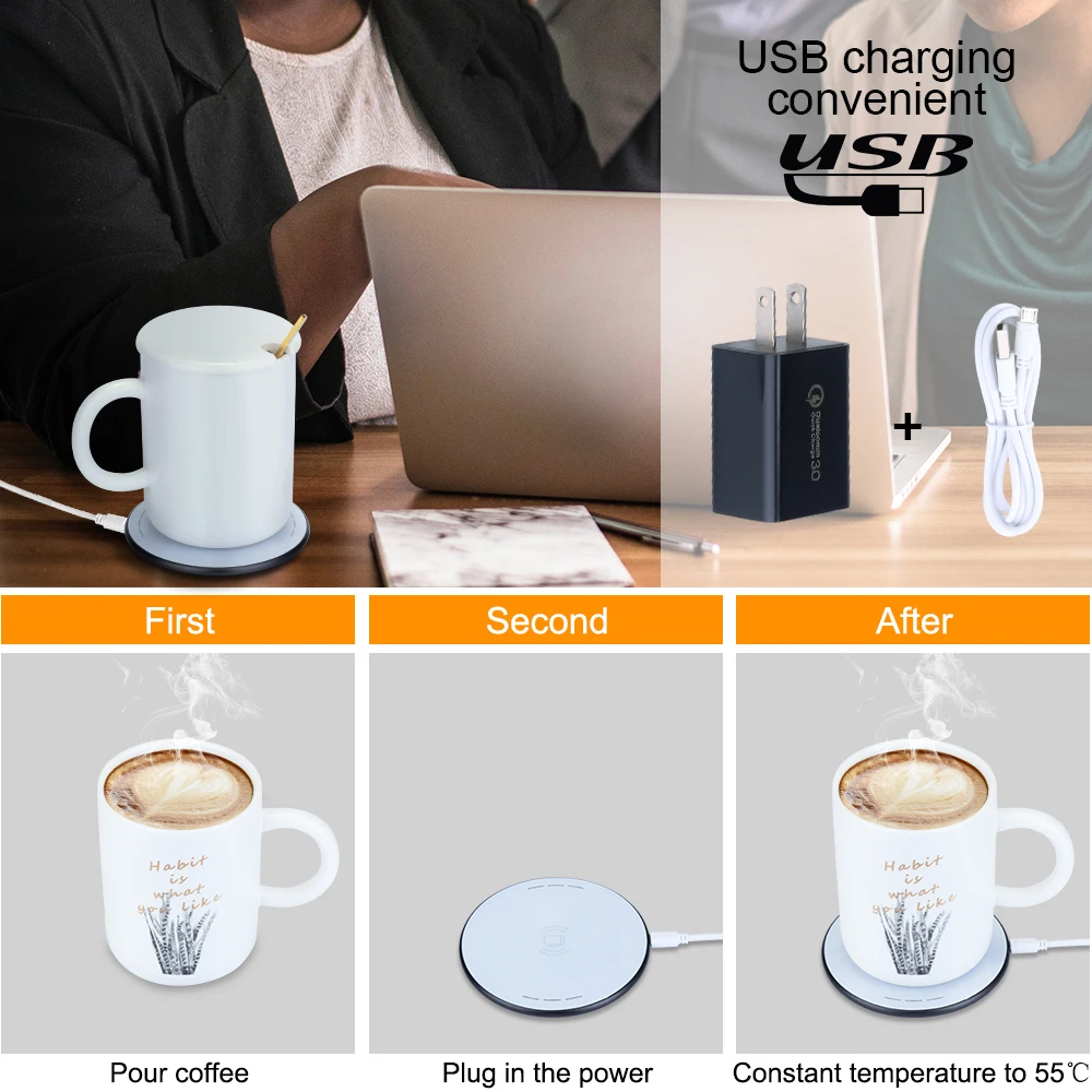 Usb-грелка для кофе 3 в 1, беспроводное быстрое зарядное устройство для huawei Xiaomi, подставка для телефона, интерфейс type-C, FC3.0, зарядное устройство для телефонов, противоскользящая накладка