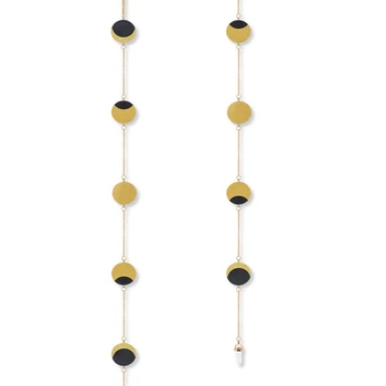 

New Moon Phase Pendant Wall Hanging Wooden Round Bead Garland With Golden Metal Chain Boho Home Decor For Living Room Nursery