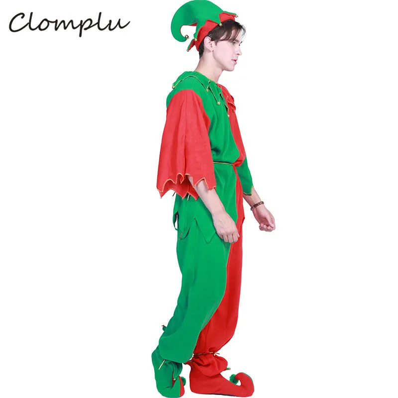 Clomplu Санта эльф косплей костюм на Хэллоуин один комплект забавная мужская одежда косплей костюмы на Хэллоуин вечерние шоу праздник красный зеленый