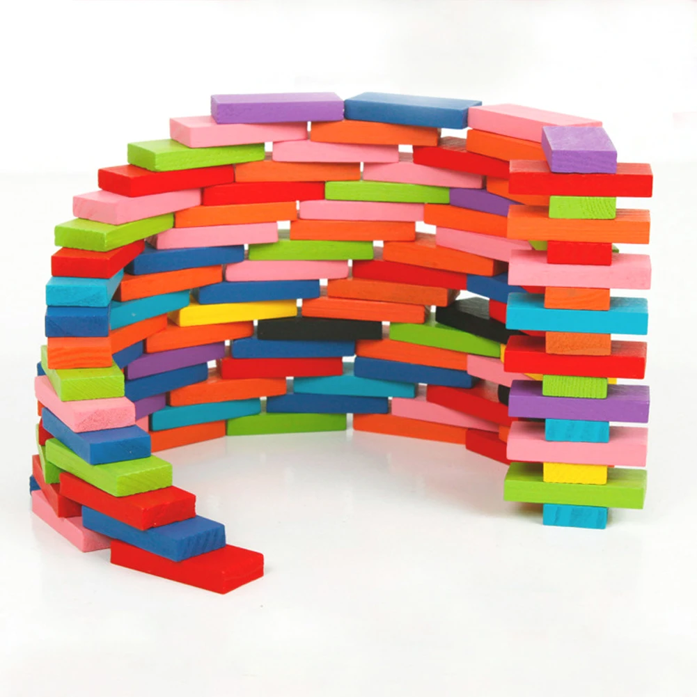 Domino Toys Children Wooden Toys Colored Domino Game Buliding Blocks Kits Early Educational Puzzle Toy Children's Christmas Gift