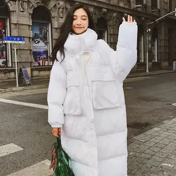 

Women 2019 Winter Long Coats Parka Oversized Solid Jackets Female Loose Casual Thick Warm Down Parkas Cotton Padded Outwear