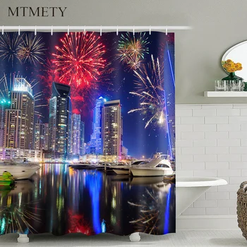 

landscape 3D Bath room Decor Shower Curtain Vintage Building Design Polyester Fabric Bathroom Shower Curtain with Hooks
