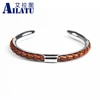 New Luxury Men Opening Cuff Bangles 316L Stainless Steel Genuine Leather Bracelet Friendship Jewelry for Lover 3