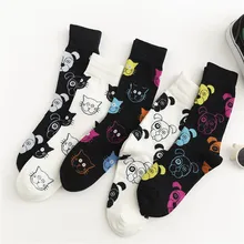 Осенне-зимние женские носки, модные хлопковые носки с персонажами из мультфильмов, черно-белые носки с кошкой, носки для собак