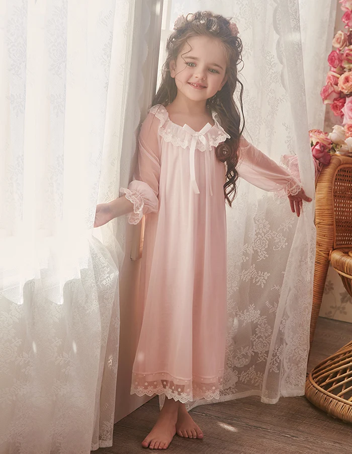 baby girl nightgowns Children Girl Lolita Dress Voile Princess Sleepshirts.Lace Long Sleeve Nightgown.Courtly Style Toddler Kid Nightdress Loungewear cheap plus size pajama sets