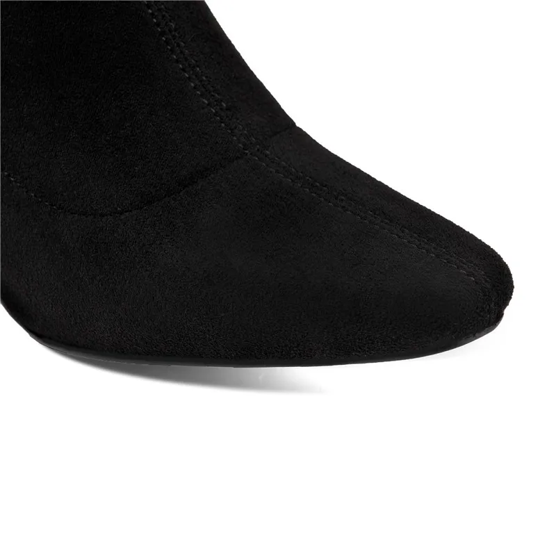 ASUMER/ г., Стрейчевые сапоги наивысшего качества Женская замшевая обувь на пикантном тонком каблуке с кристаллами под платье обувь для вечеринок женские ботфорты