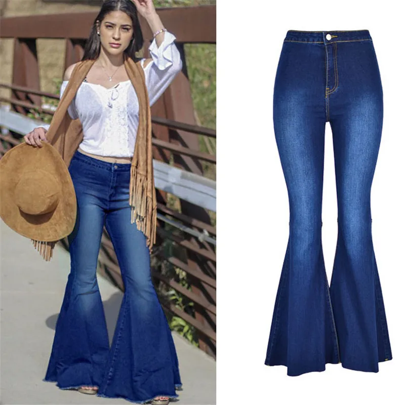 High Waist Fashion Women Flare Jeans  2023 Casual Long Wide Leg Jeans for Ladies