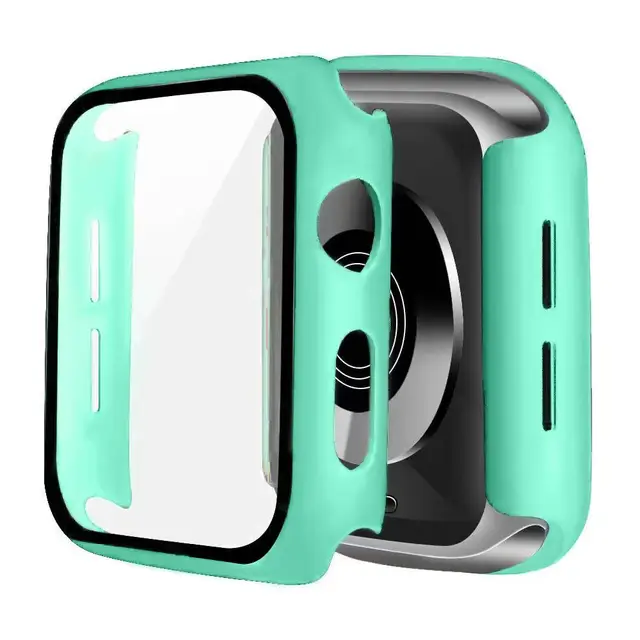 Glass + Cover For Apple Watch case 6/SE/5/4/3/2/1 iWatch 42mm 38mm bumper Tempered Glass for apple watch 44mm 40mm 42mm 38mm light green
