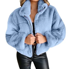 2021 Hot Jacket European and American Women Clothes Autumn/winter Rabbit Fur Imitation Zipper Cardigan Coat Plush Warm Jacket