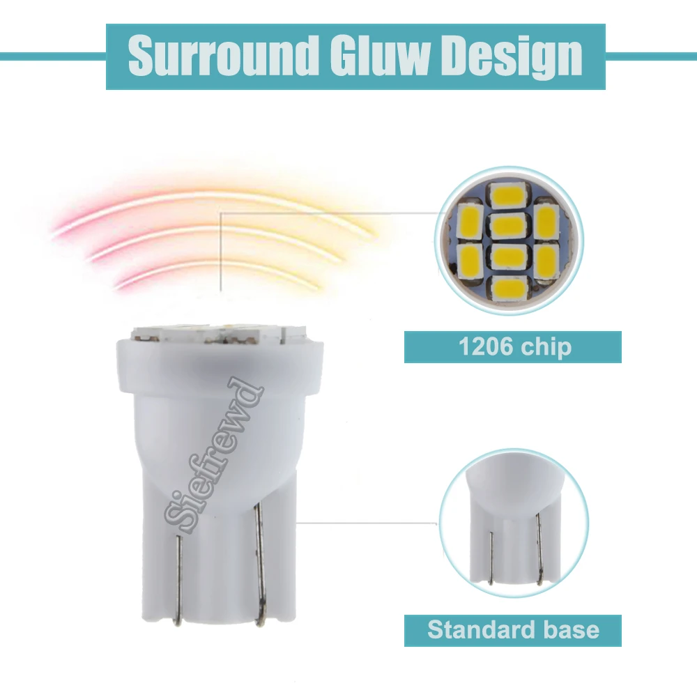 10Pcs 4300K ??  ڵ  T10 W5W Led   1210 8SMD ڵ    ̵ Ŀ ̵ Ʈ   12V