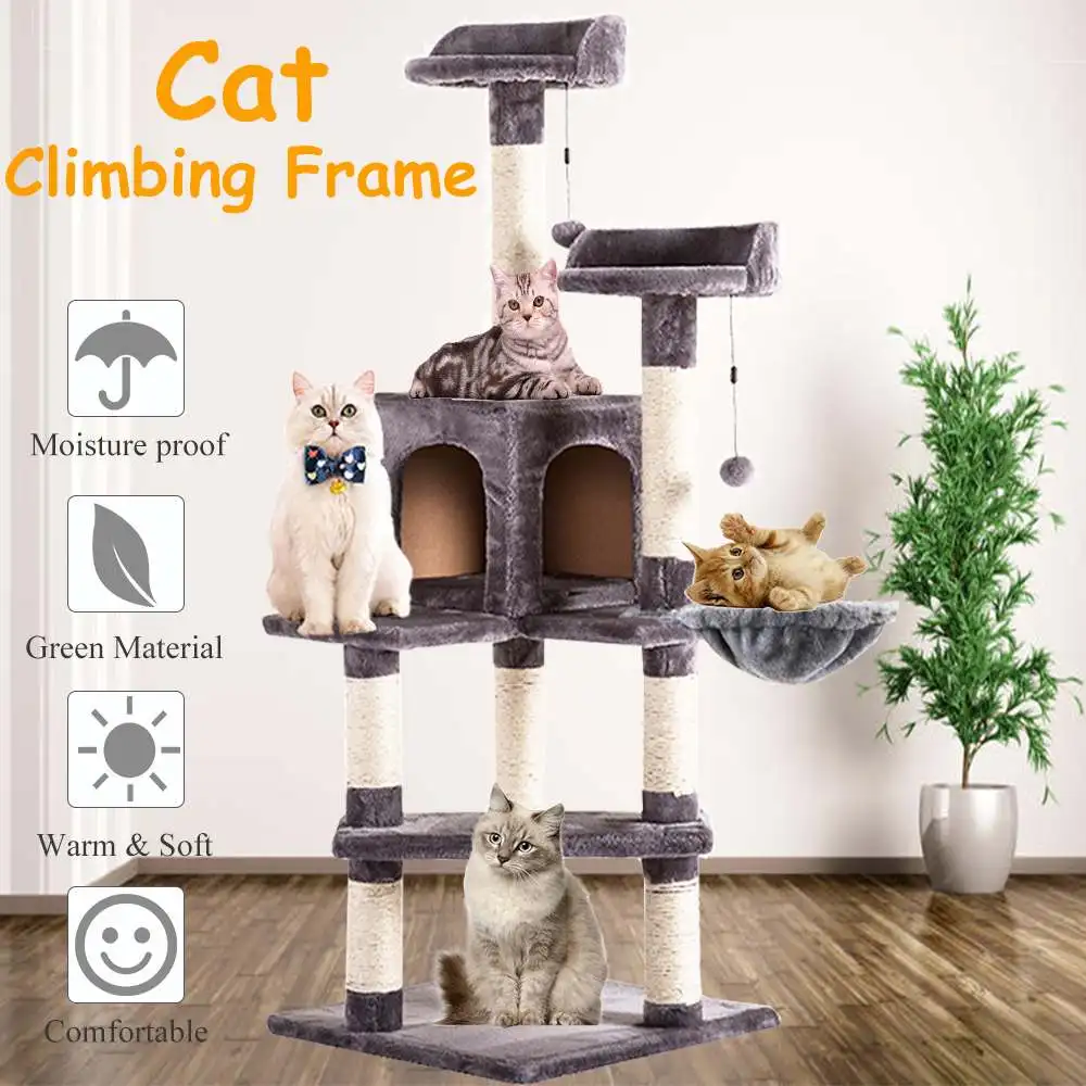 

Luxury Cat Scratching Post Large Climbing Frame for Cat Hanging Fluffy Balls Toys House Multi-functional Cat Tree Board Condo