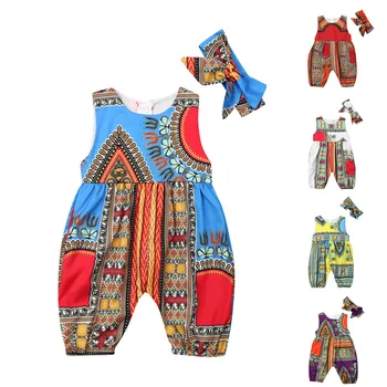 

6M-5T Infant Baby Girl One-piece Romper Retro Rompers Headband Kids Girls Clothes Toddler Playsuit Outfit Sets