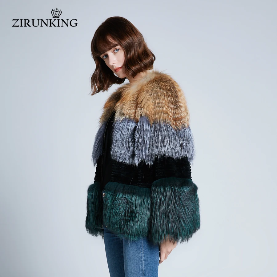 ZIRUNKING женская натуральная черно-бурая лиса шуба толстая куртка из натурального