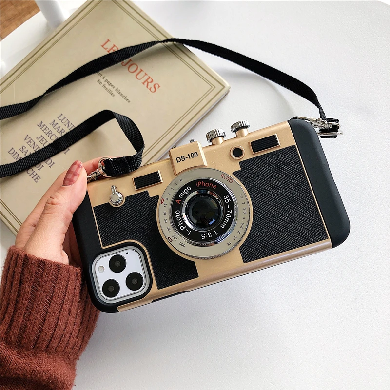 Vintage camera with lanyard Mobile phone shell for iPhone 6 High grade 6S78Plus XR UNBreak XS 3