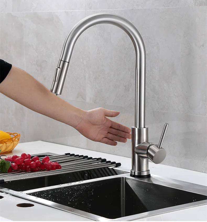  Touch Kitchen Faucet Senducs Pull Down Brushed Sensor Kitchen Mixer Tap Quality 304 Stainless Steel - 4000322202656