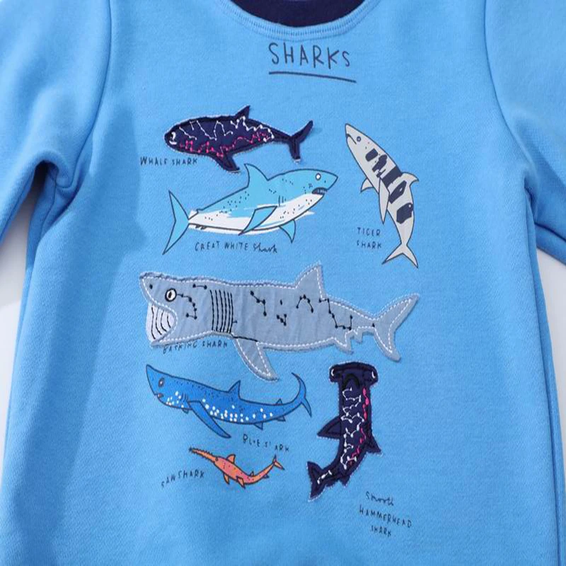 TUONXYE Boys Long Sleeves Shark Embroidery Pattern Sweatshirts Kids Clothes Autumn Outerwear Cotton Casual Knitting Clothes
