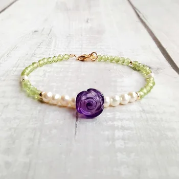

Lily Jewelry Amethysts Silver Freshwater Pearl Bracelet 925 Sterling Silver Jewelry Gold Color Delicate
