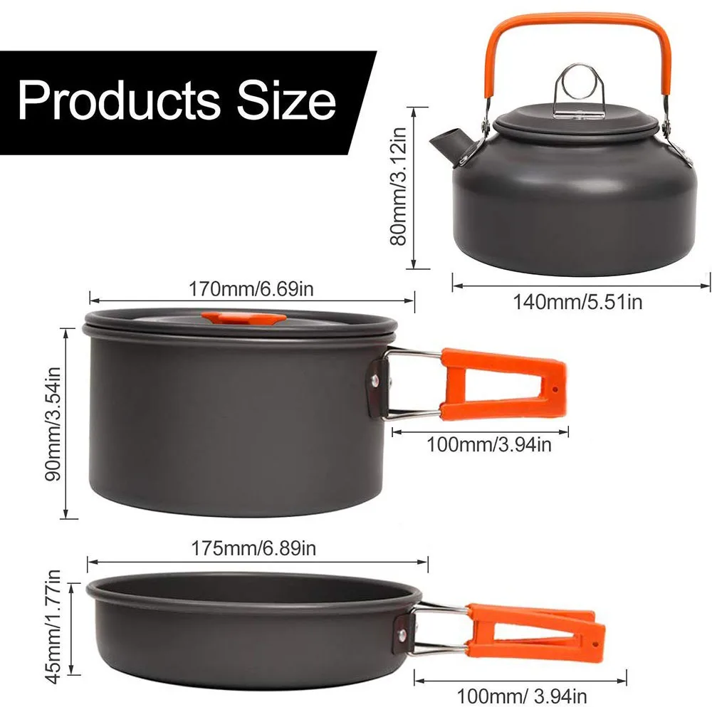 Camping Cookware Kit Outdoor Aluminum Cooking Set Water Kettle Pan 
