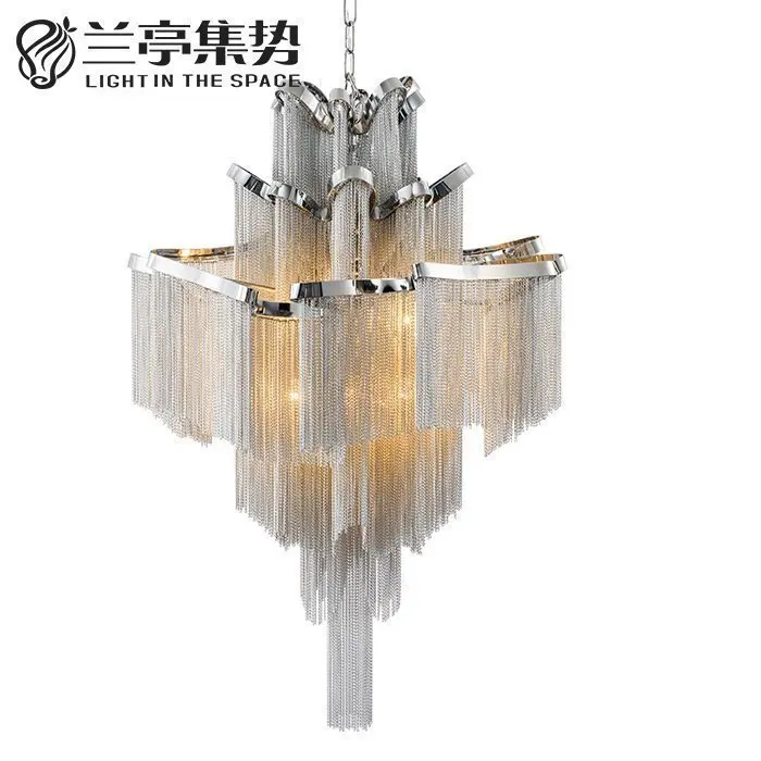 

Modern Italian Design Aluminum Chain Duplex Apartment Pendant Light Gorgeous Project Hotel Lighting Fixture