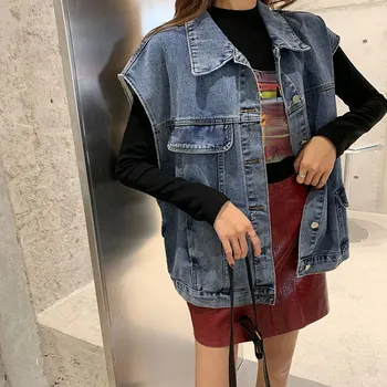 

Denim Vest Jacket Female Loose Wild Boyfriend Style Retro Sleeveless Outer Vest Top