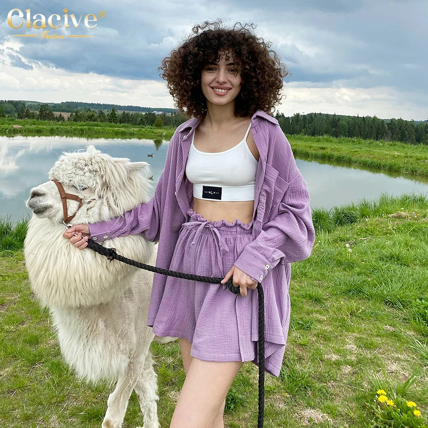 Элегантные однотонные комплекты Clacive для женщин Повседневная Блузка с длинным