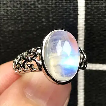 

13x10mm Top Natural Moonstone Ring Jewelry For Woman Man Crystal Oval Beads Love Strong Blue Light Stone Adjustable Ring AAAAA