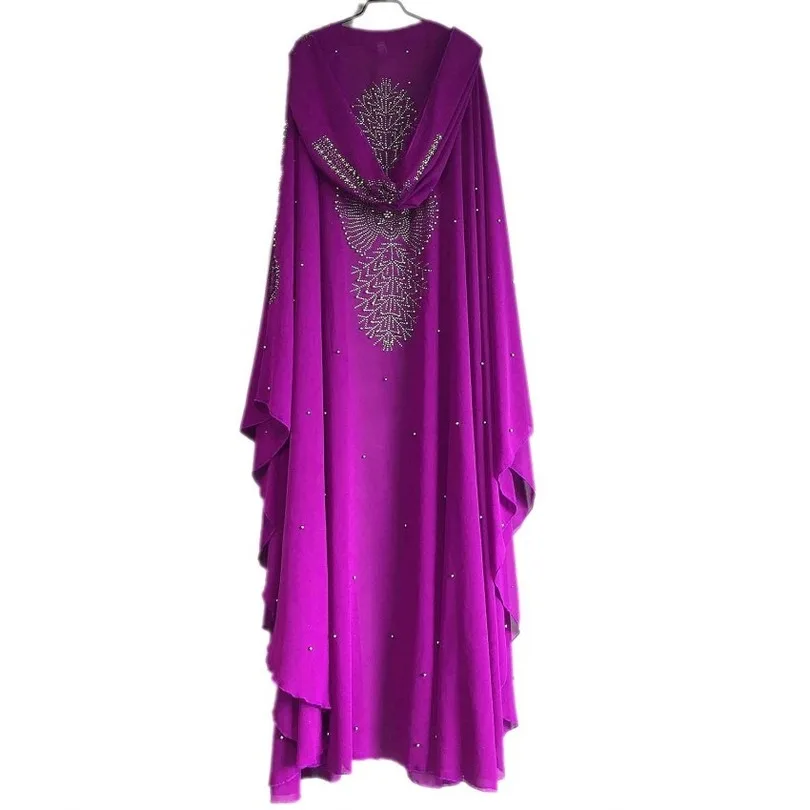 

African Dresses For Women Dashiki Diamond Beads African Clothes Abaya Dubai Robe Evening Long Muslim Maxi Dress Hooded Cape