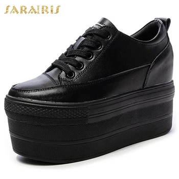 

SARAIRIS 2020 Flat Platform Height Increasing Heels Shoelace Casual Shoes Woman Vulcanize Footwear Female