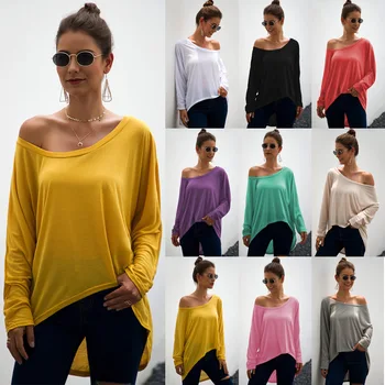 

clothing OWLPRINCESS 2020 New Style Sweater Loose Women's Wear T-Shirt Knitwear Diagonal Collar Long Sleeve T-shirt