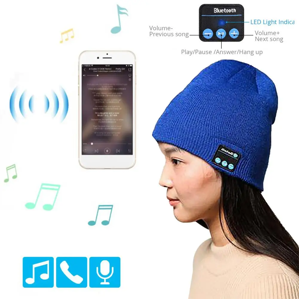 

Wireless Bluetooth Hat Knitted Velvet Winter Checkered Hat Magic Warm Smart Hat Wireless Unisex Beanie Cap Headset