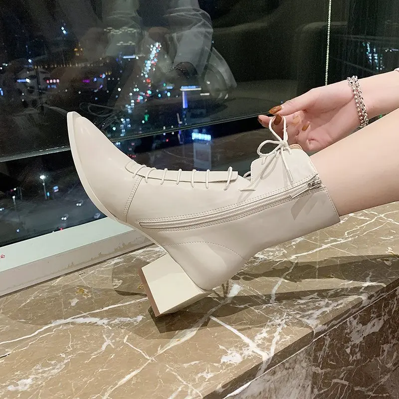 Size 35-40 2020 New Elegant Womens Boots Autumn Brand Design Solid PU Shoes for Woman Sexy Ladies High Heels Career Dress Pumps