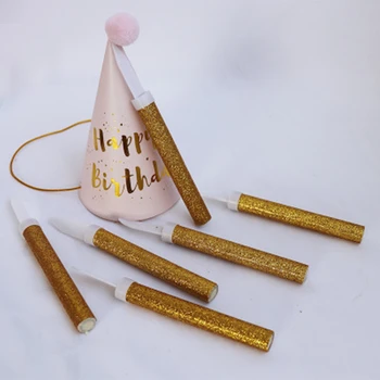 

6pcs/lot Creative Straight Barrel Golden Frosted Champagne Fireworks Magic Wand Burning Candle Cake Decoration Party Supplies