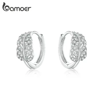 

bamoer GXE772 925 Sterling Silver Trendy Hoop Earrings Light Feathers Earring Women Hypoallergenic Wedding Gift Fine Jewelry