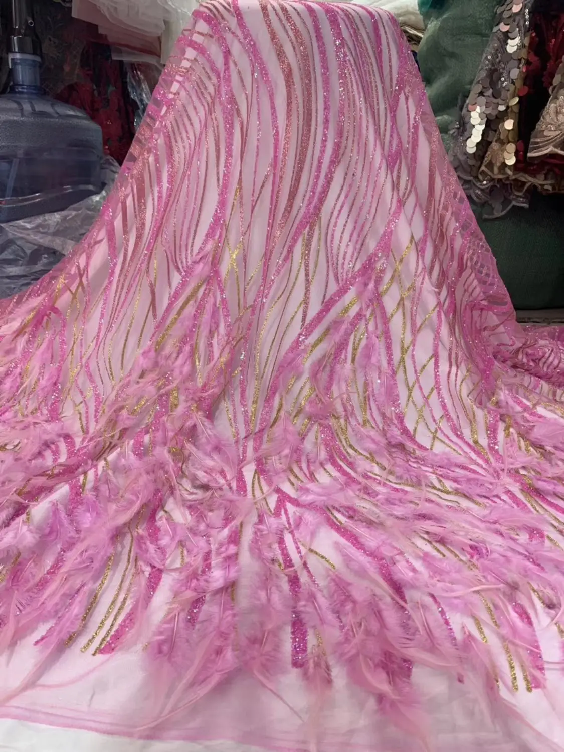 latest french style embroidered net lace with gilliter party African Tulle Lace feather for bridal dress | Дом и сад