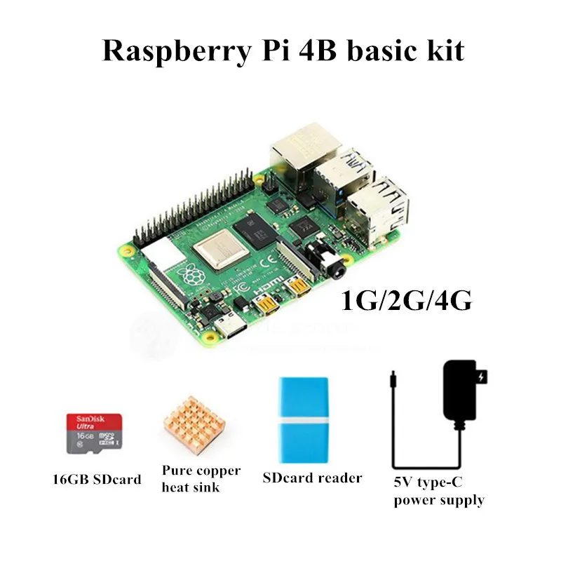Оригинальная материнская плата Raspberry Pi 4B 1G/2G/4G + аксессуары Базовый комплект 16GB micro