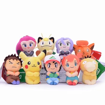 

Pokemon Sitting In A Row Xiaozhi Rockets Meow Pikachu Plush Doll Backpack Pendant Doll Child Birthday New Year Christmas Gift
