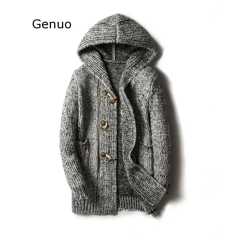 

Sweater Men Cardigan Long Camisa Masculina Mens Slim Fit Hooded Knit Sweater Fashion Cardigan Long Trench Coat Knitted Jacke